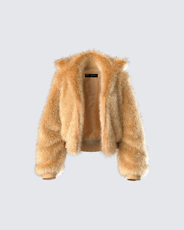 Briar Tan Faux Fur Bomber Jacket