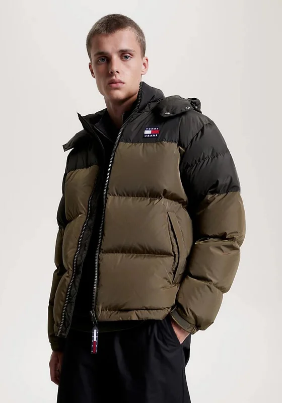 Tommy Jeans Alaska Colourblock Puffer Jacket, Olive Green