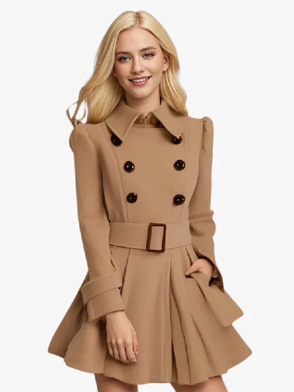 Pleated With Belt Long Sleeve Tweed Dress