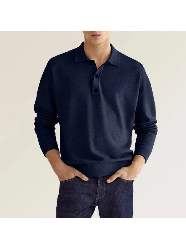 Men Solid Casual Long Sleeve Polo Shirt