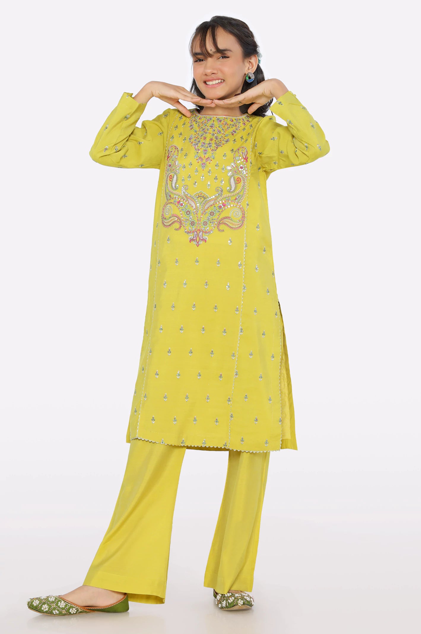 Yellow Embroidered Teens 2PC