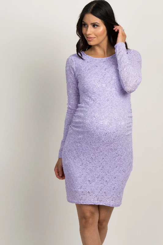 Lavender Lace Fitted Long Sleeve Maternity Dress