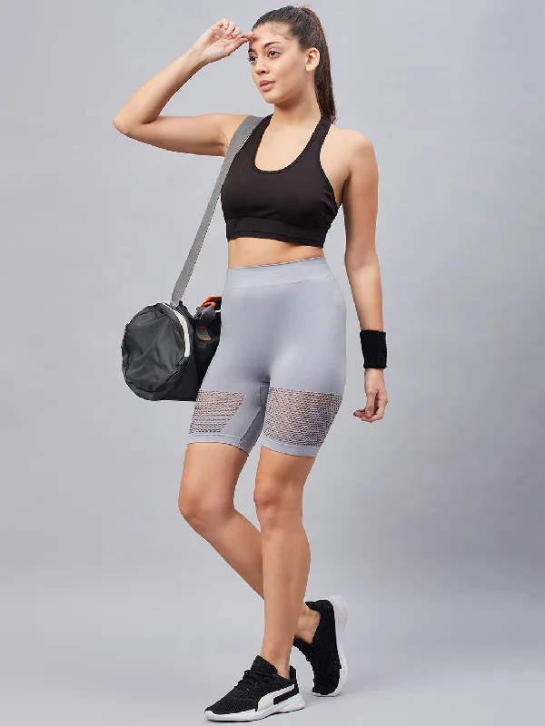 Seamless Women Light Grey Short with Mesh Structure