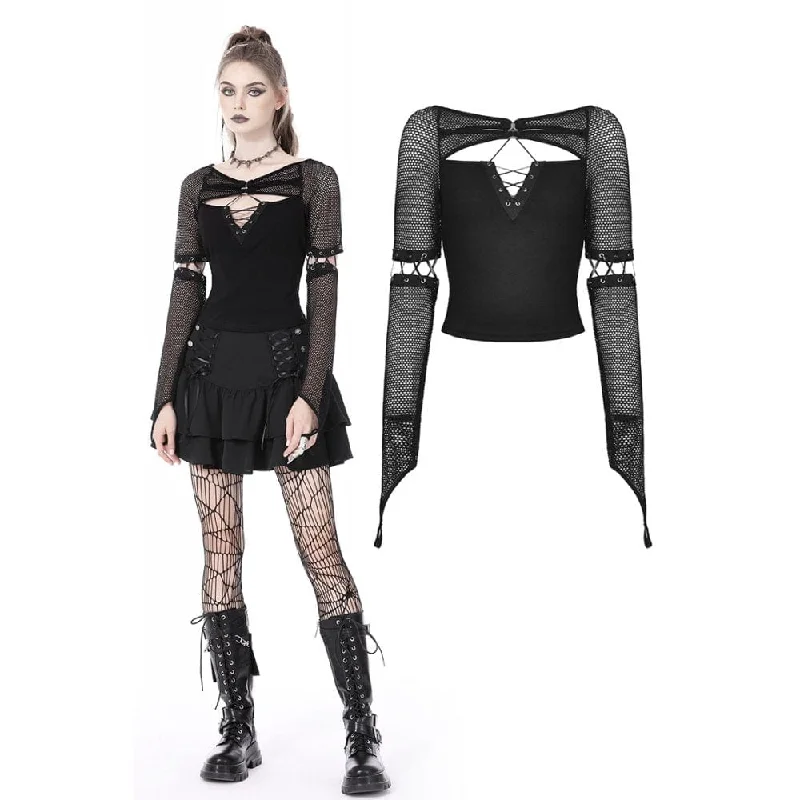 Women's Punk Plunging Mesh Splice Shirt with Oversleeves