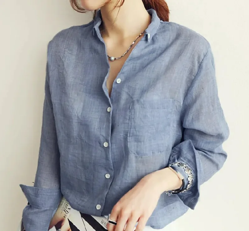 Blue Elegant Office Ladies Shirt