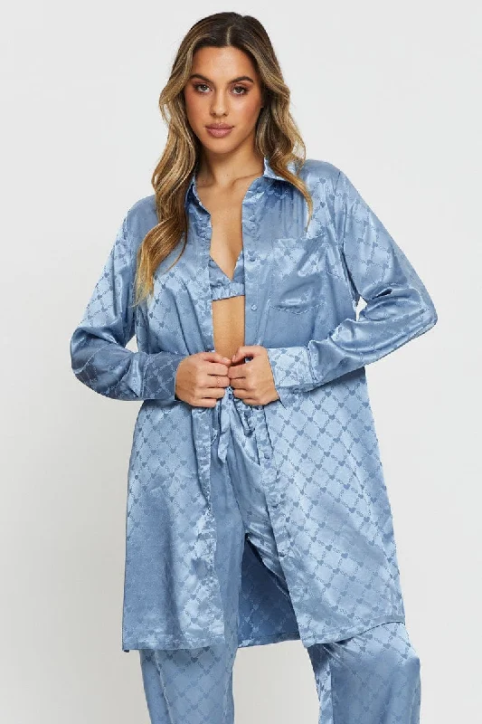 Blue Mix And Match Pyjama Shirt Satin