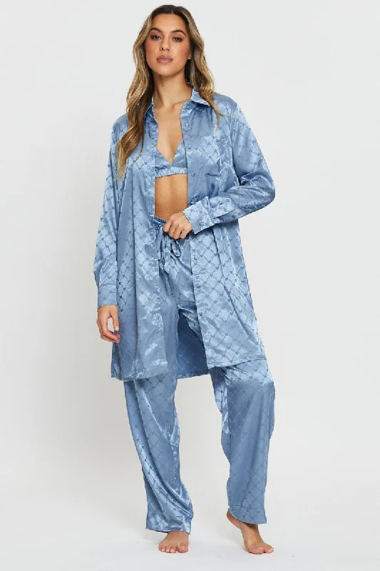 Blue Mix And Match Pyjama Shirt Satin