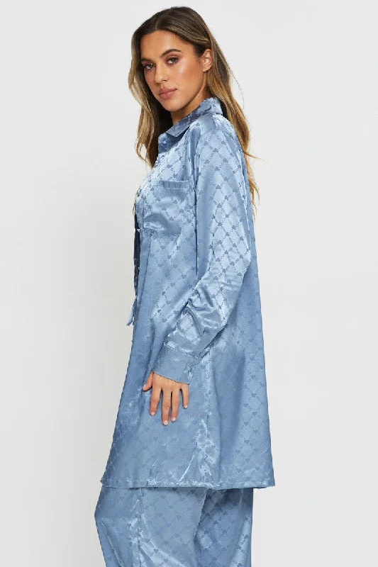 Blue Mix And Match Pyjama Shirt Satin