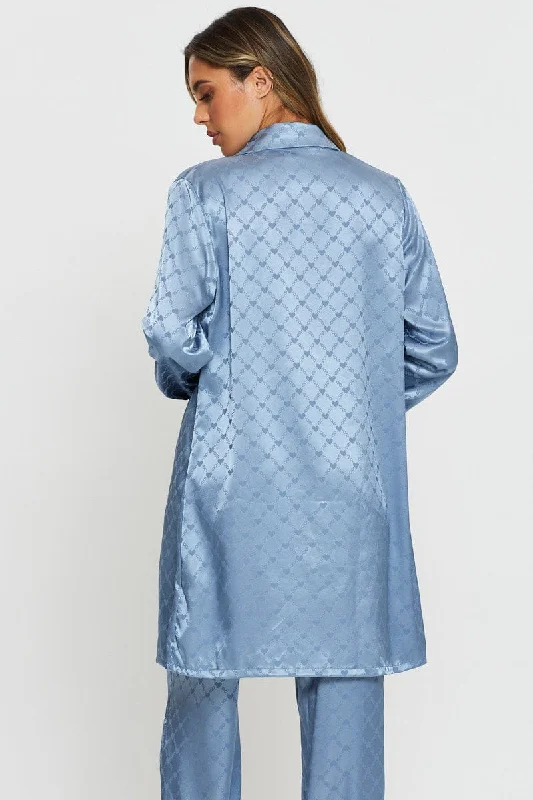 Blue Mix And Match Pyjama Shirt Satin