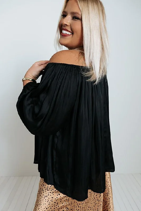 cozy off-shoulder Black Satin Top