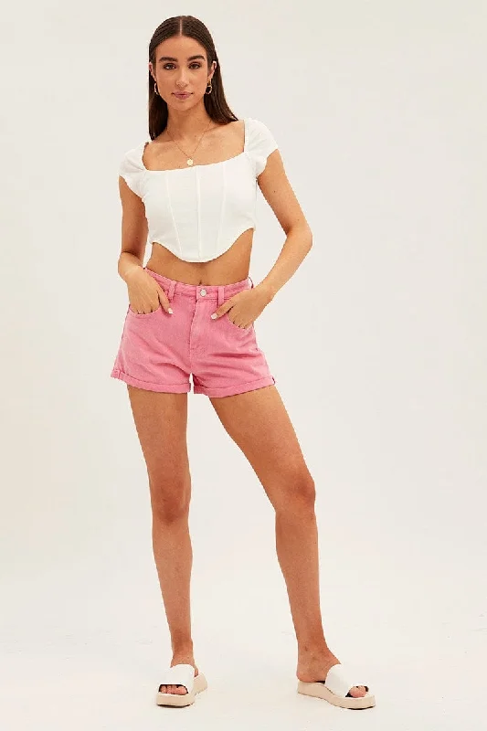 White Corset Crop Top Short Sleeve Square Neck