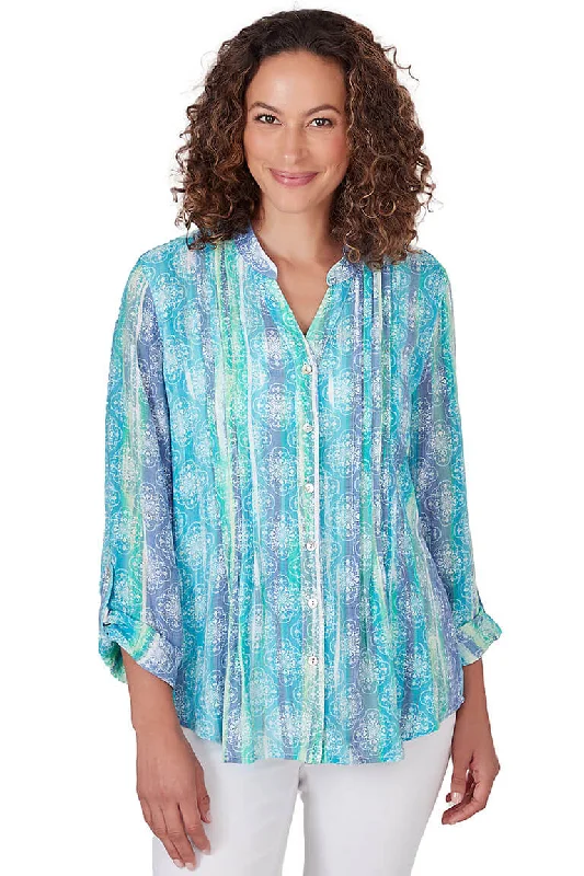 Blue Moon Watercolor Medallion Pleated Shirt