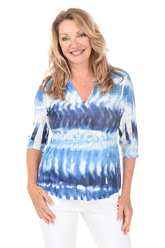 Tie-Dye High-Low Eyelet Top