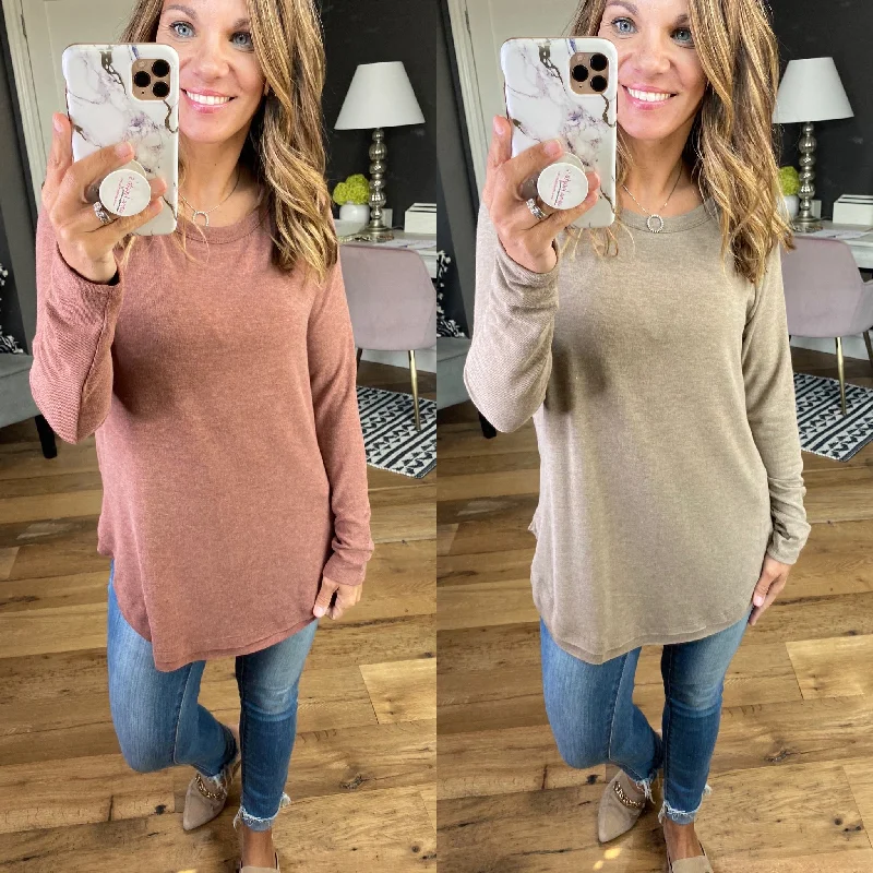 Above All Else Lightweight Longsleeve Sweater With Scoop Hem Detail - Multiple Options