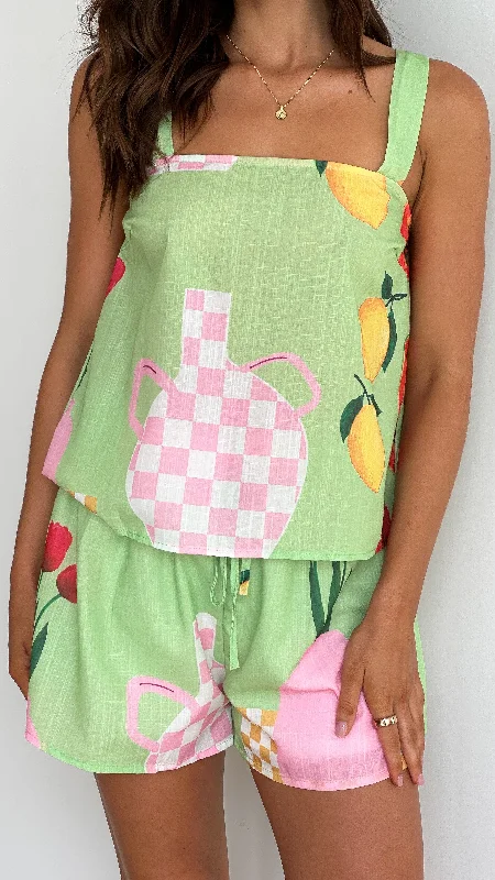 Addison Top and Shorts Set - Green Vase Print