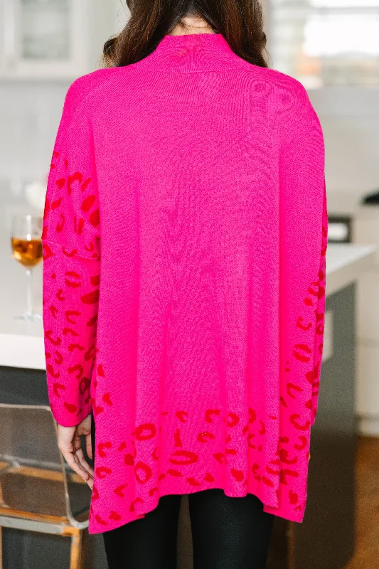 All In Theory Fuchsia Pink Leopard Sweater Tunic