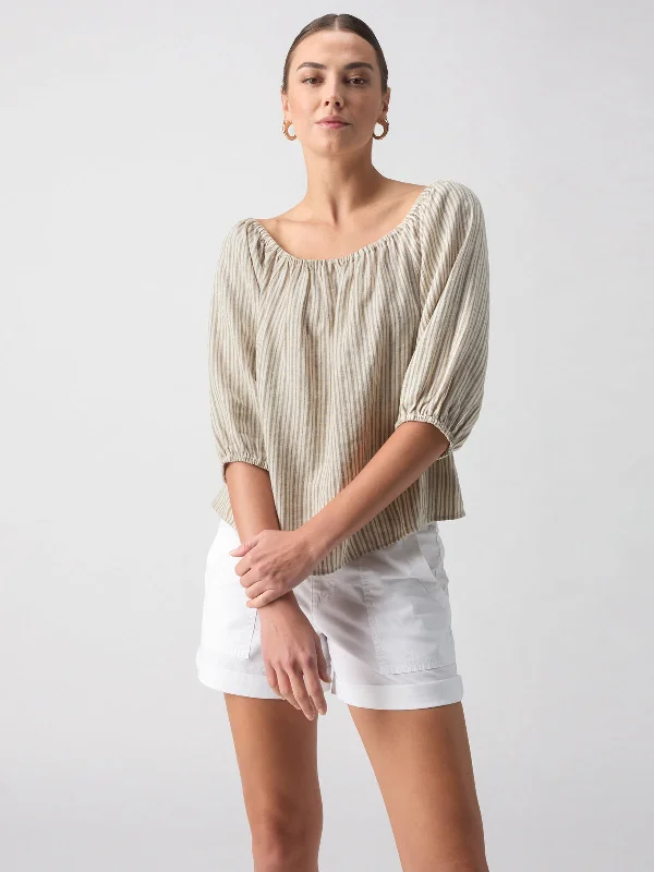 Beach To Bar Blouse Eco Olive Stripe