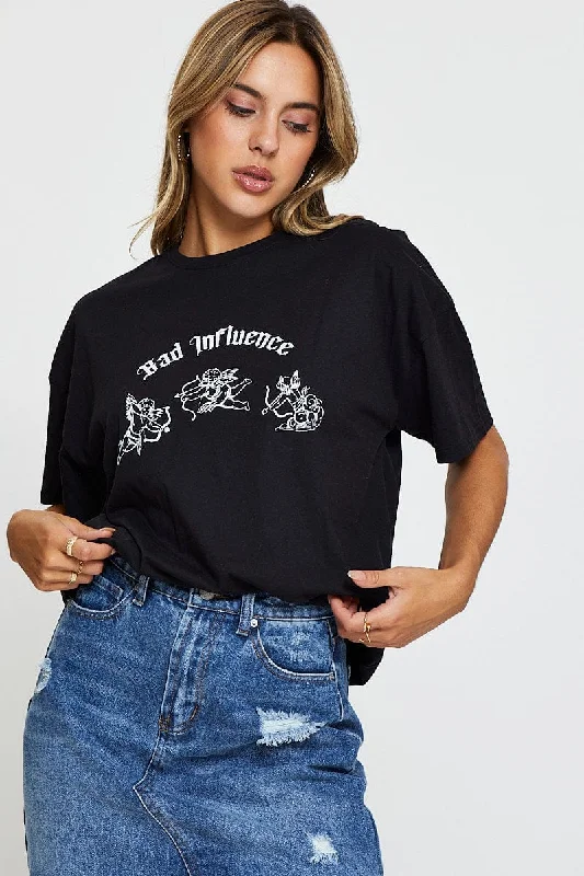 Black Graphic T Shirt Short Sleeve Crop