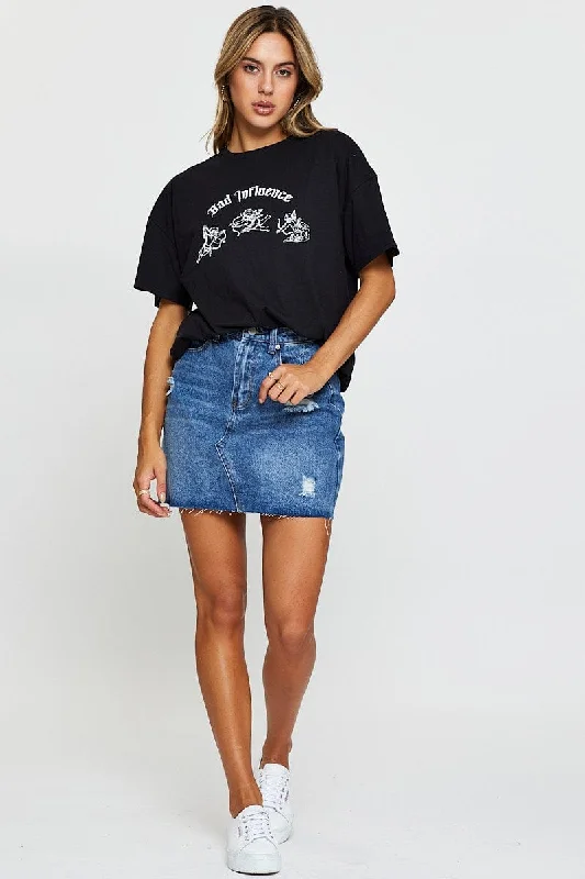 Black Graphic T Shirt Short Sleeve Crop