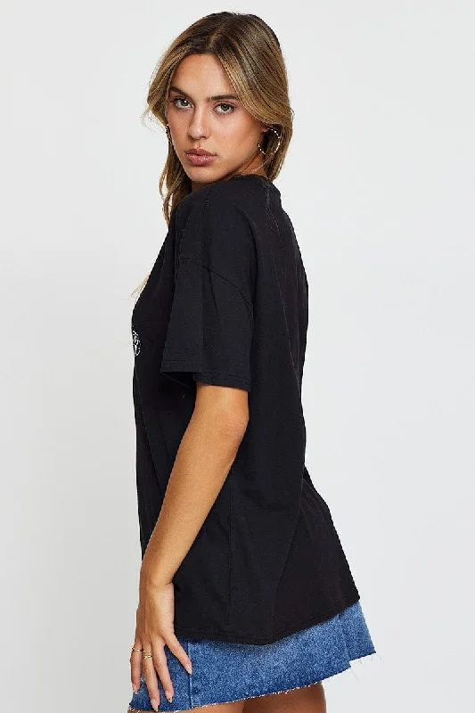 Black Graphic T Shirt Short Sleeve Crop