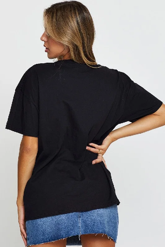 Black Graphic T Shirt Short Sleeve Crop