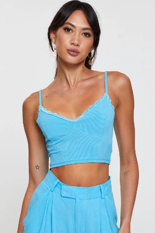 Blue Crop Top Lace