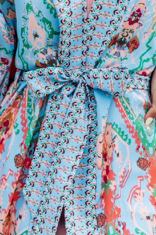 Daydream Look Blue Multi Printed Kimono