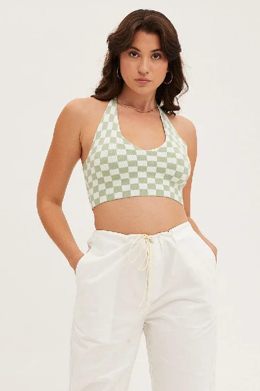 Check Knit Top Halter