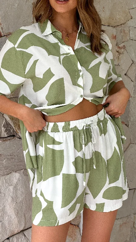 Cordilia Shirt and Short Set - Sage Print