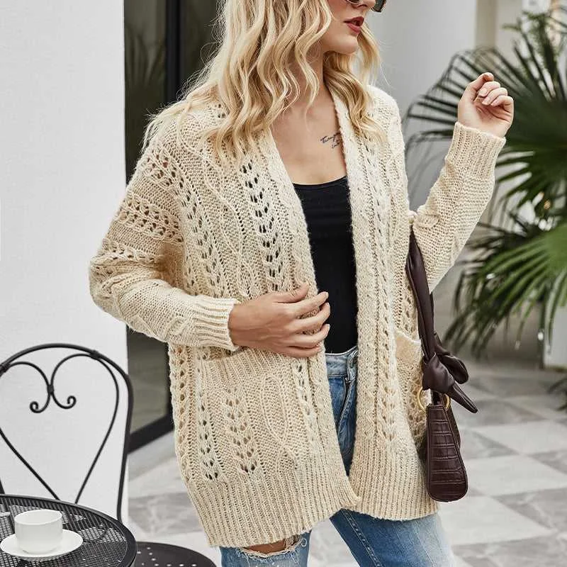 MegaBetty - Womens Fashion Winter Casual Cardigans Button Down Open Front Long Sleeve Cable Knit Sweaters Coats Outerwear