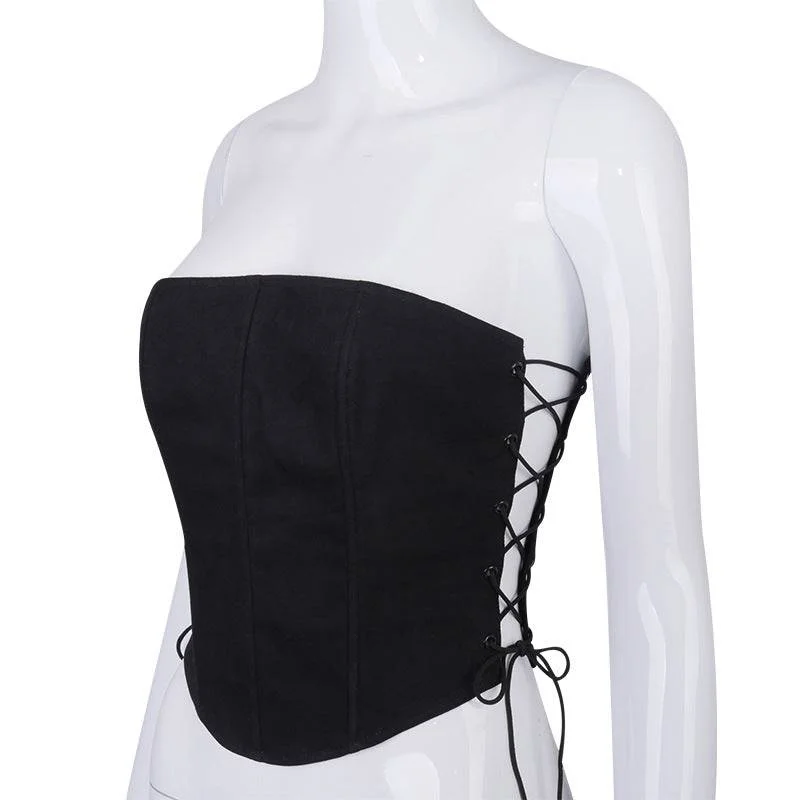 MegaBetty - Melissa Strapless Eyelet Side Drawstring Corset Top