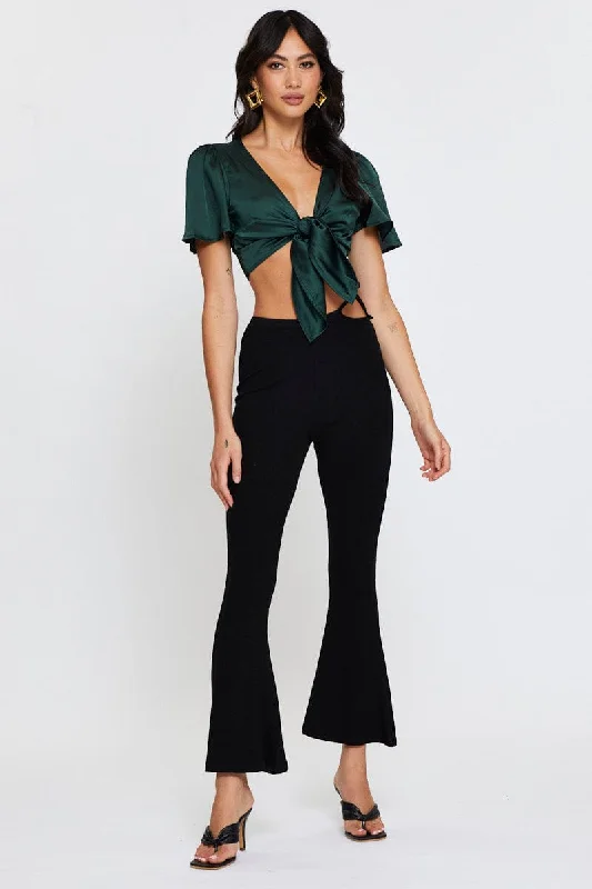 Green Crop Bolero Short Sleeve Tie Up