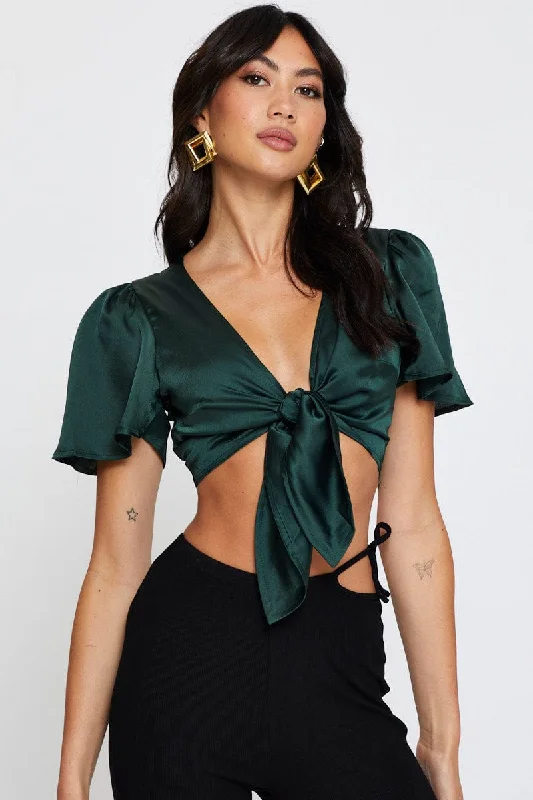 Green Crop Bolero Short Sleeve Tie Up