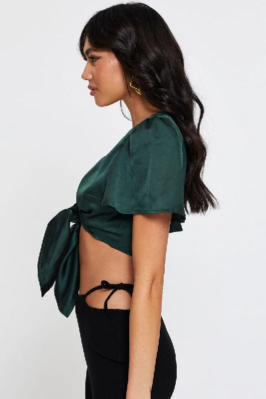 Green Crop Bolero Short Sleeve Tie Up