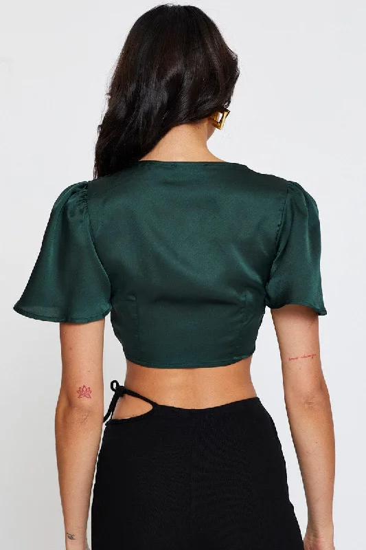 Green Crop Bolero Short Sleeve Tie Up