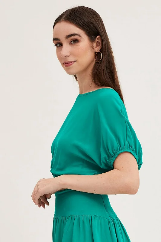 Green Crop Top Short Sleeve Elasticated Waist