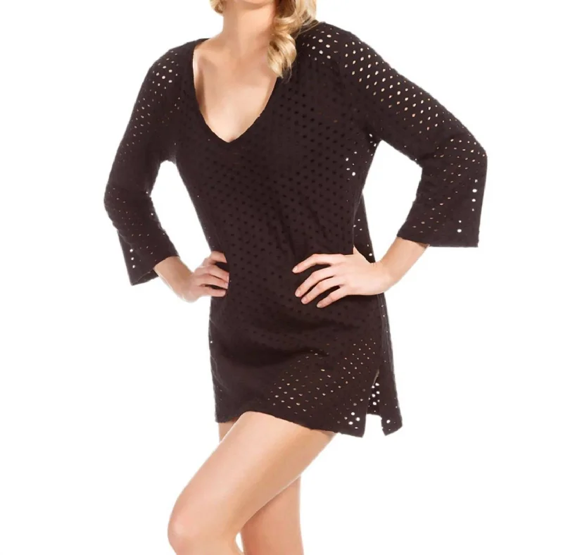 Jacquard 3/4 Sleeve Tunic In Eco Black