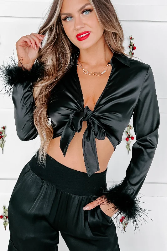 Keeping It Classy Feather Trimmed Tie Top (Black)