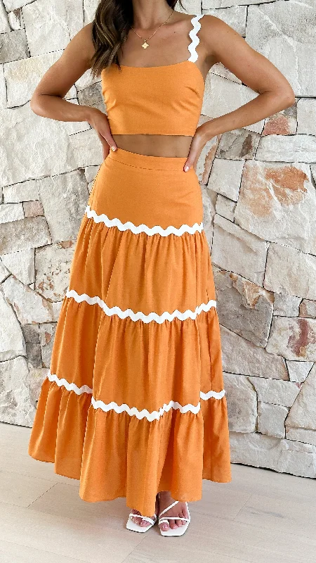 Lys Top and Maxi Skirt - Orange/White