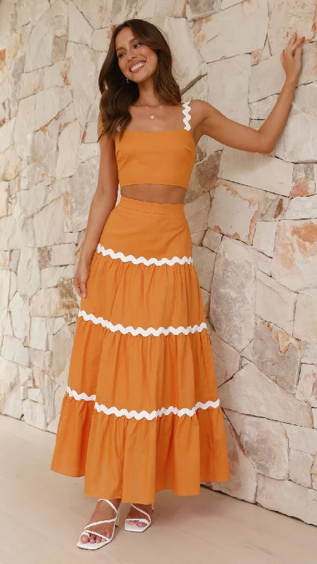 Lys Top and Maxi Skirt - Orange/White