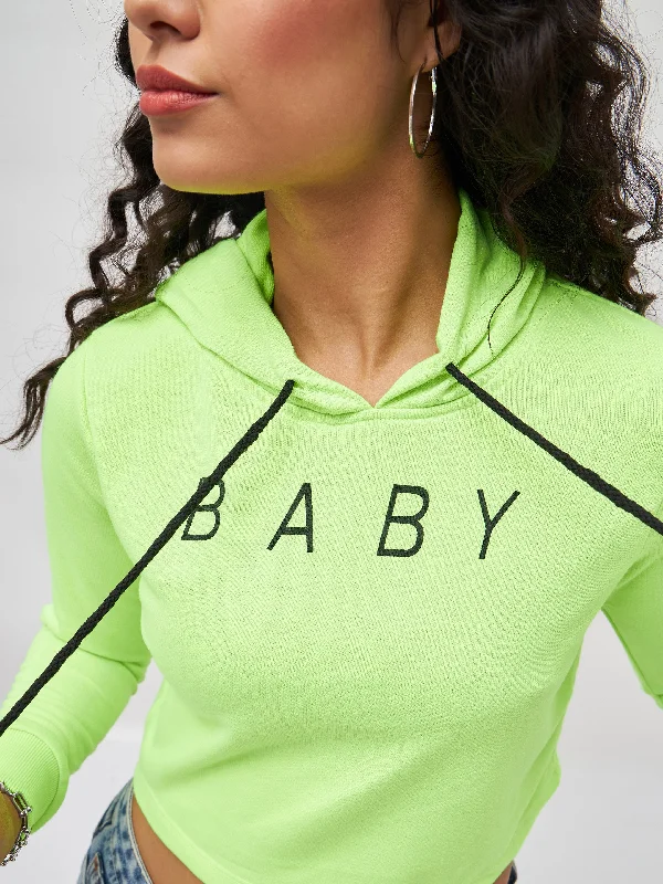 Neon Green Baby-Print Crop Boxy Hoodie