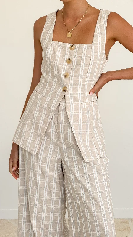 Obelia Top - Beige / White Check