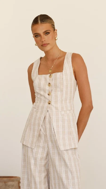 Obelia Top - Beige / White Check