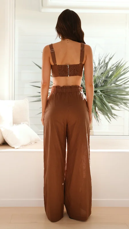 Pamelia Crop Top and Pants Set - Chocolate