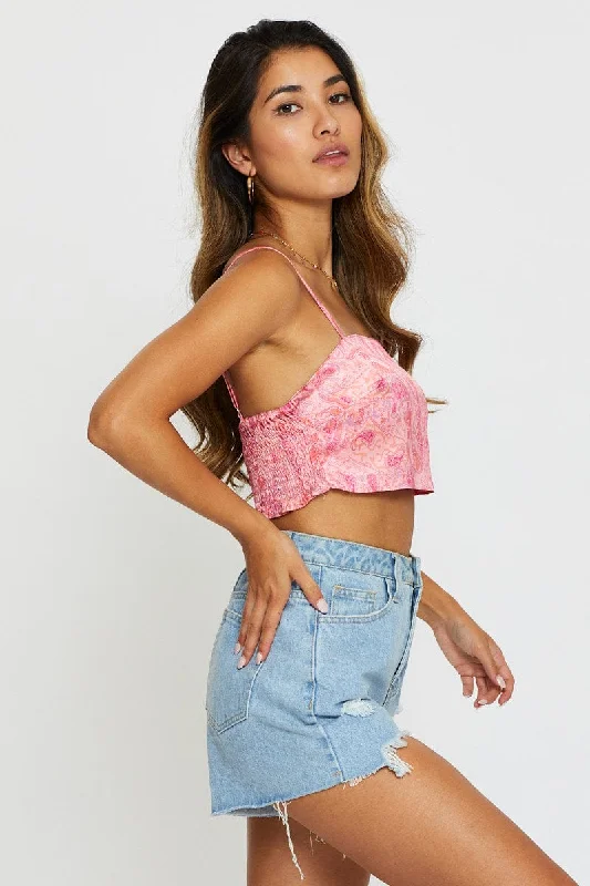 Print Cami Top Crop Satin