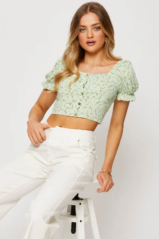 Print Crop Top Short Sleeve