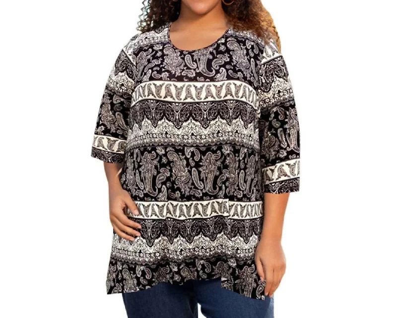 Printed Matsin Tunic - Plus In Black Stone