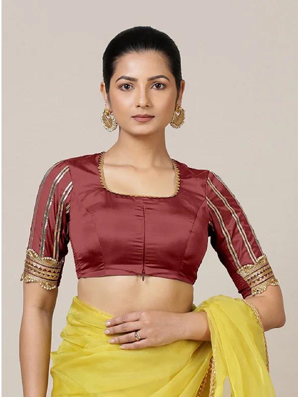 Aziza x Tyohaar | Elbow Sleeves Saree Blouse in Auburn Red