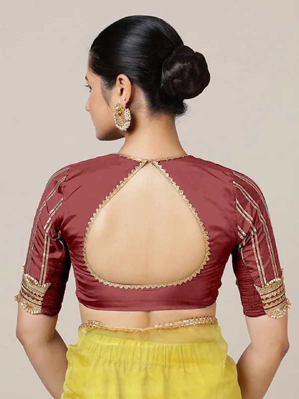 Aziza x Tyohaar | Elbow Sleeves Saree Blouse in Auburn Red