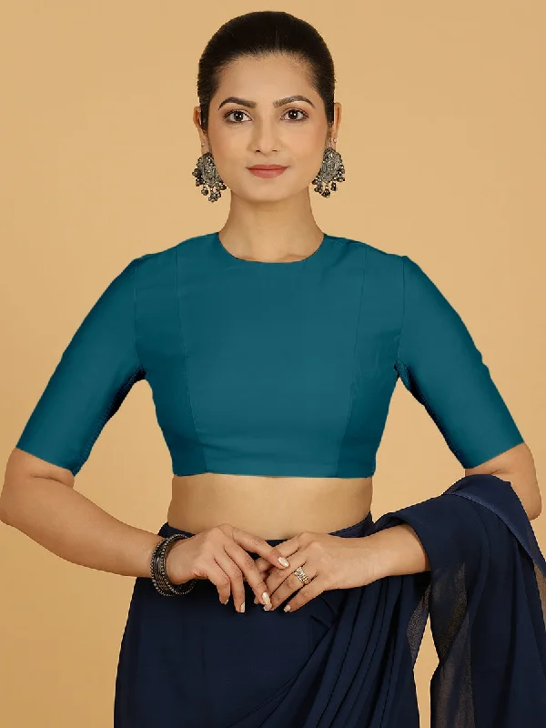 Amisha x Rozaana | Elbow Sleeves Saree Blouse in Crystal Teal